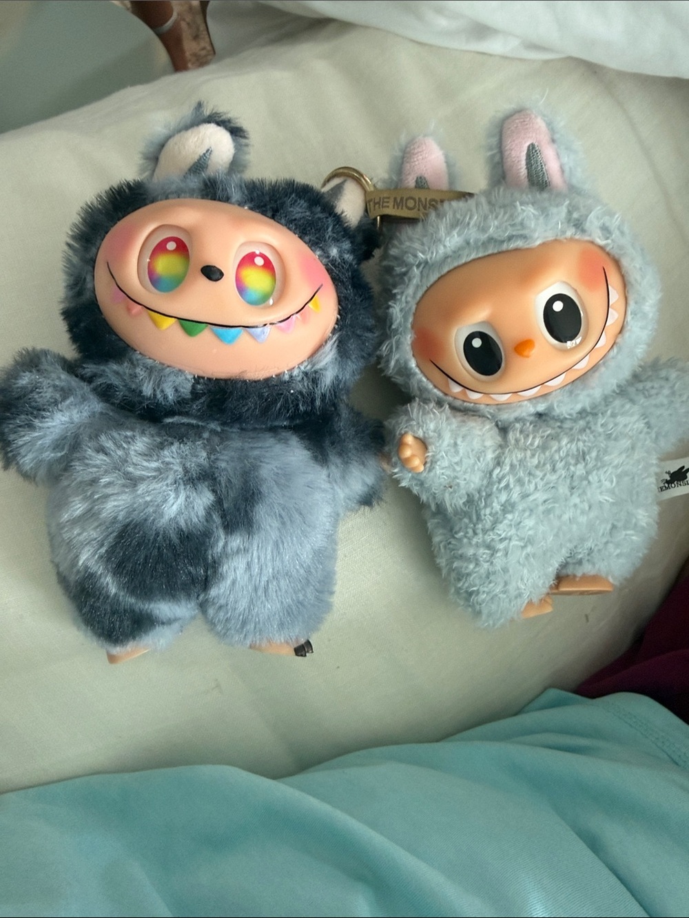 The Monsters Plush Keychain Set – Grey Fluffy Bunny & Dark Grey Monster